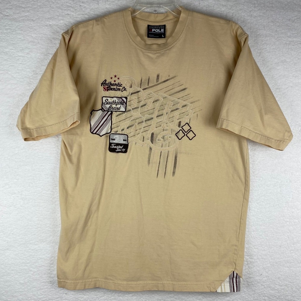 South Pole Mens Graphic T Shirt Tan Authentic Collection Size L Short‎ Sleeve